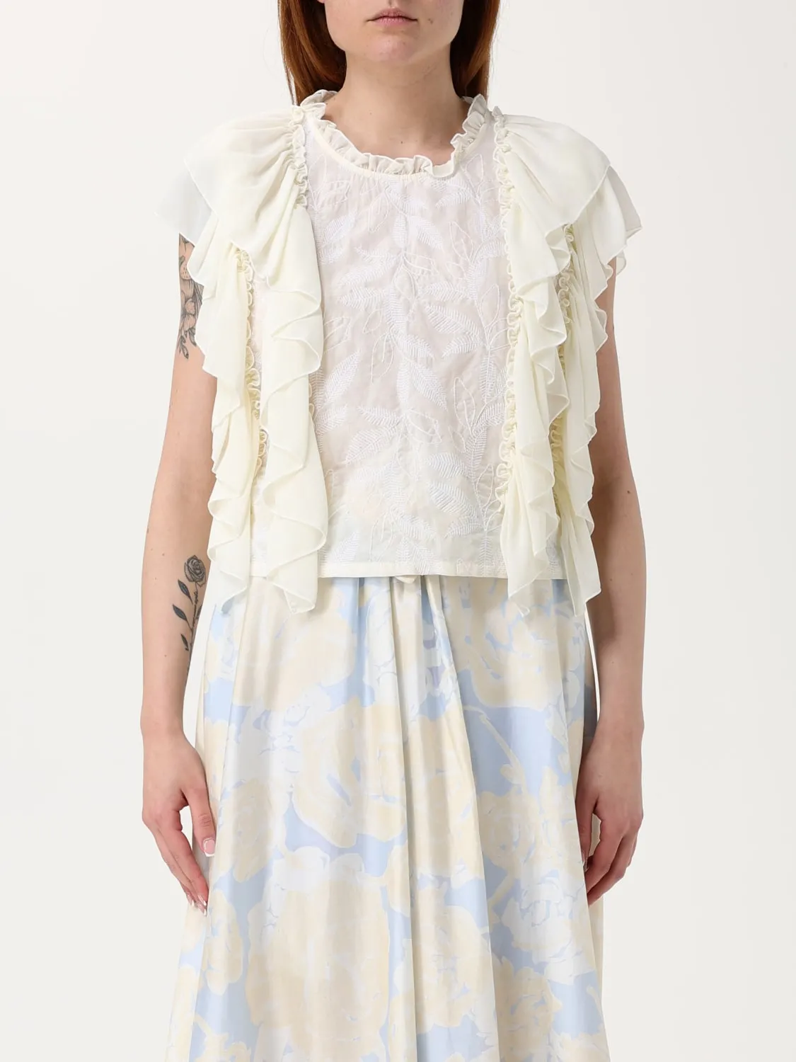 Blusa smanicata Twinset Actitude in pizzo con rouches