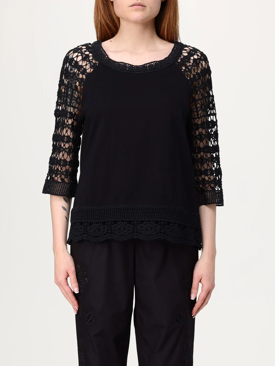 Top Twinset Actitude in cotone e macramè