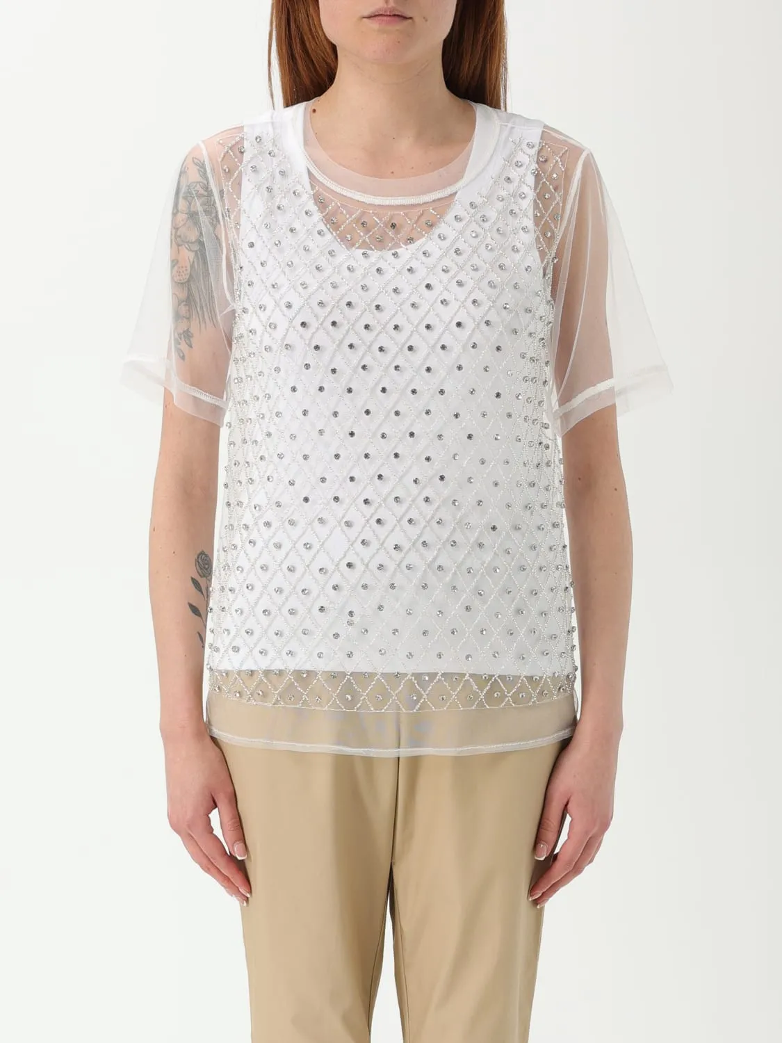 Top Twinset - Actitude in tulle con strass