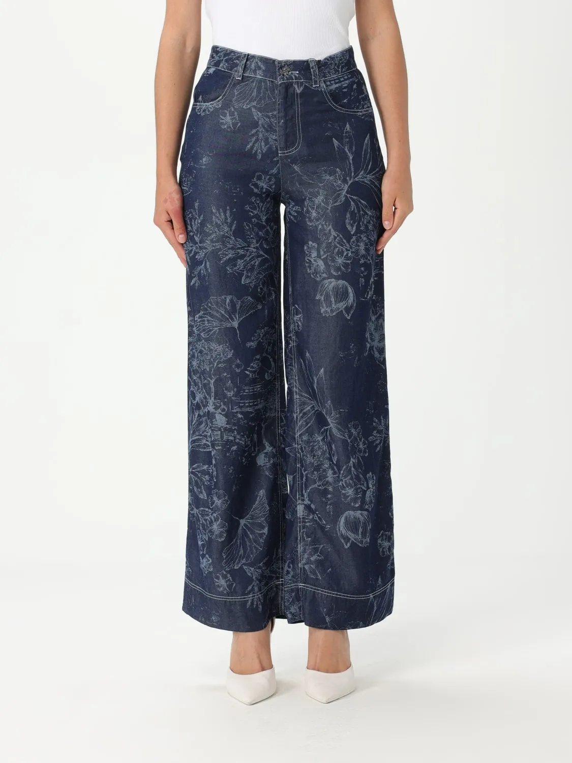 Pantalone palazzo Twinset Actitude in denim con stampa floreale