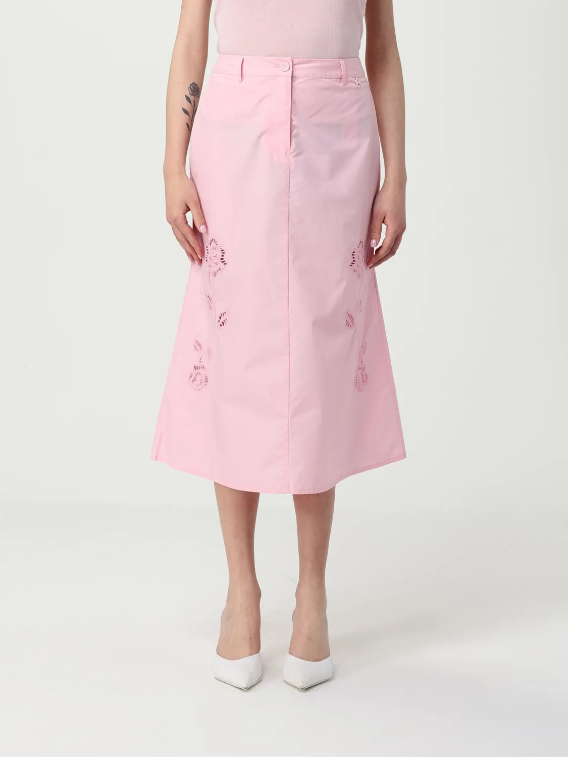 Gonna midi Twinset Actitude in cotone con inserti in pizzo