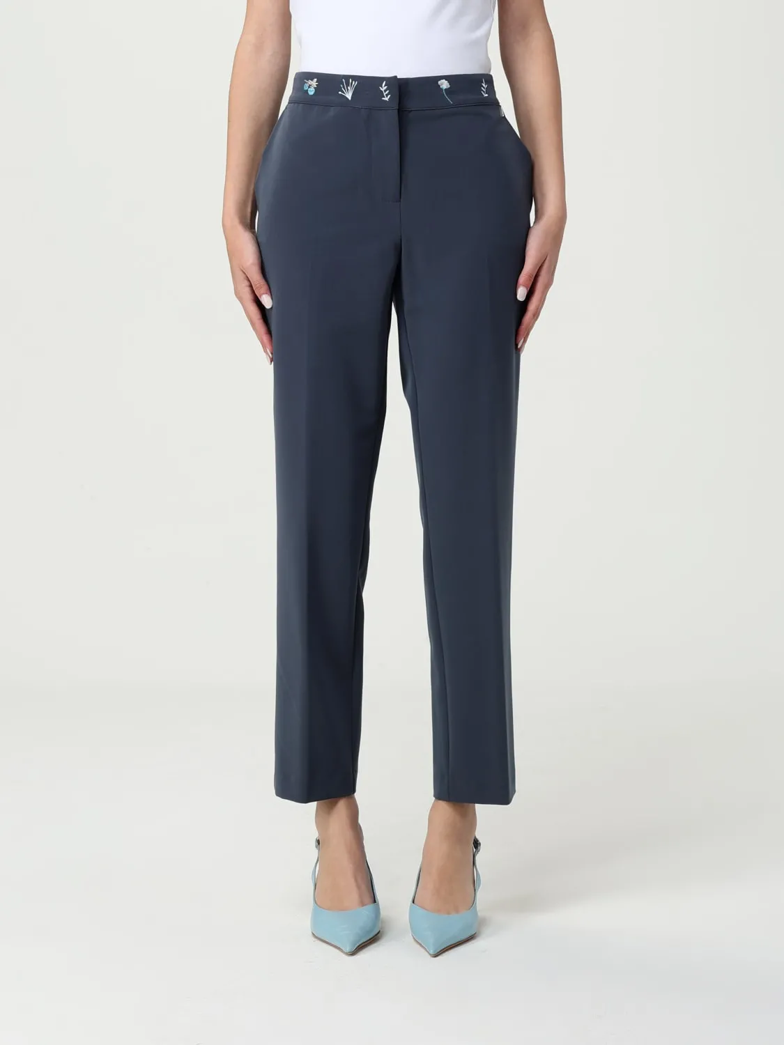 Pantalone Twinset Actitude in misto viscosa con ricami floreali