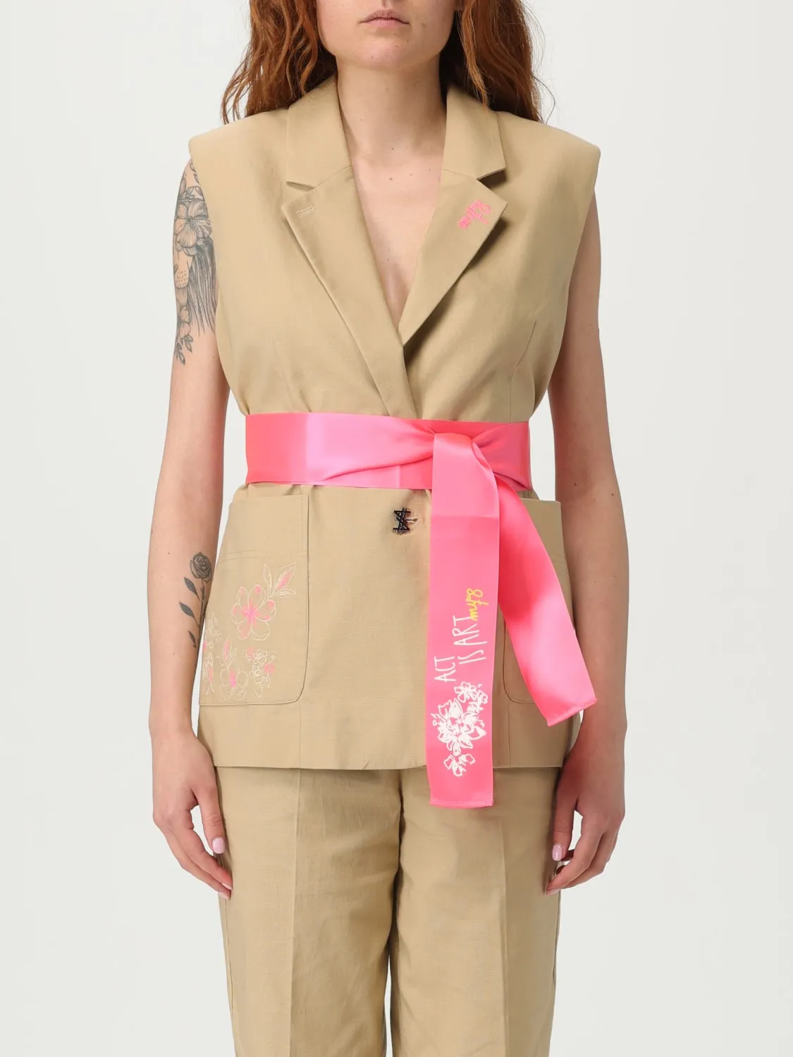 Gilet a monopetto Twinset Actitude in cotone e lino