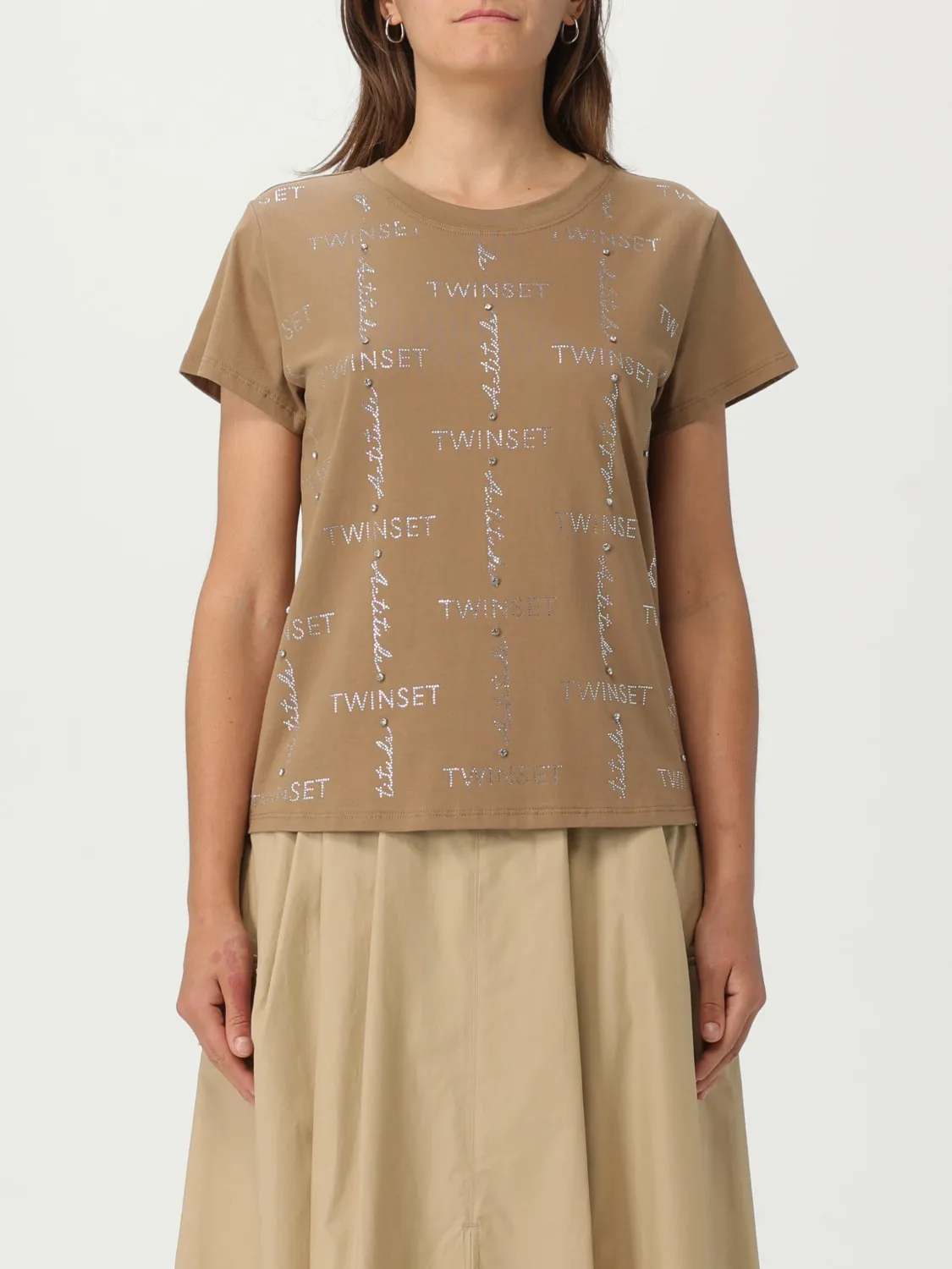 T-shirt in cotone con logo di strass Twinset Actitude