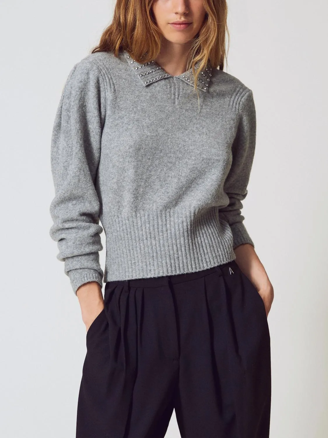 Polo Twinset Actitude in misto lana con strass