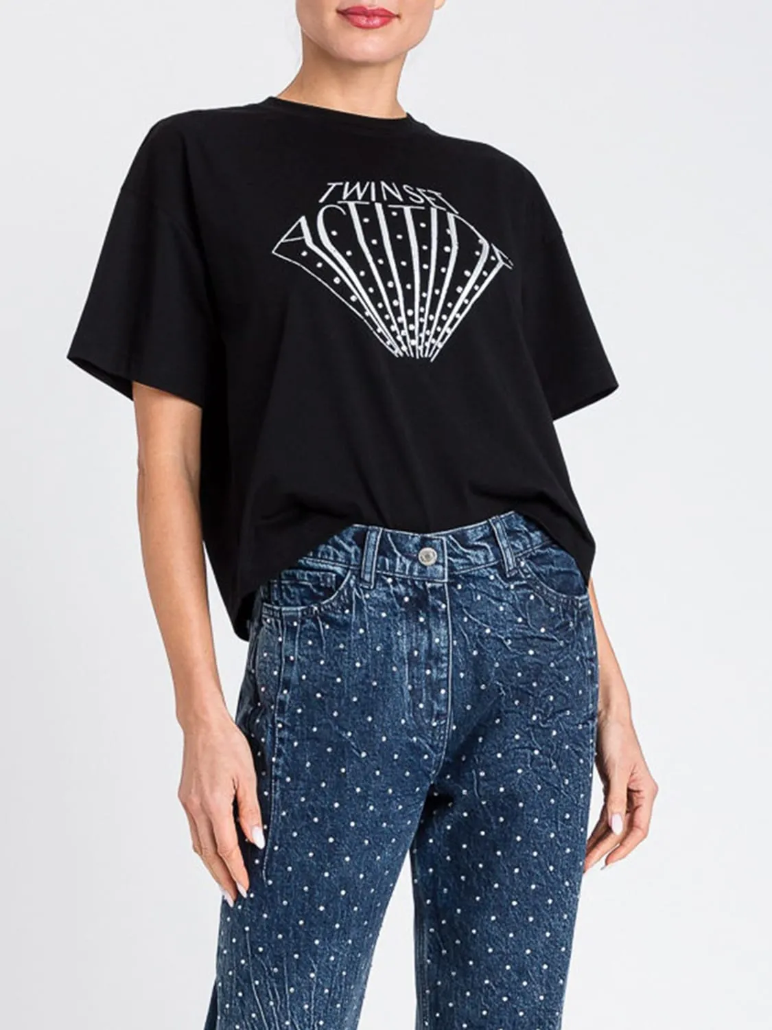 T-shirt in cotone con logo e strass Twinset Actitude