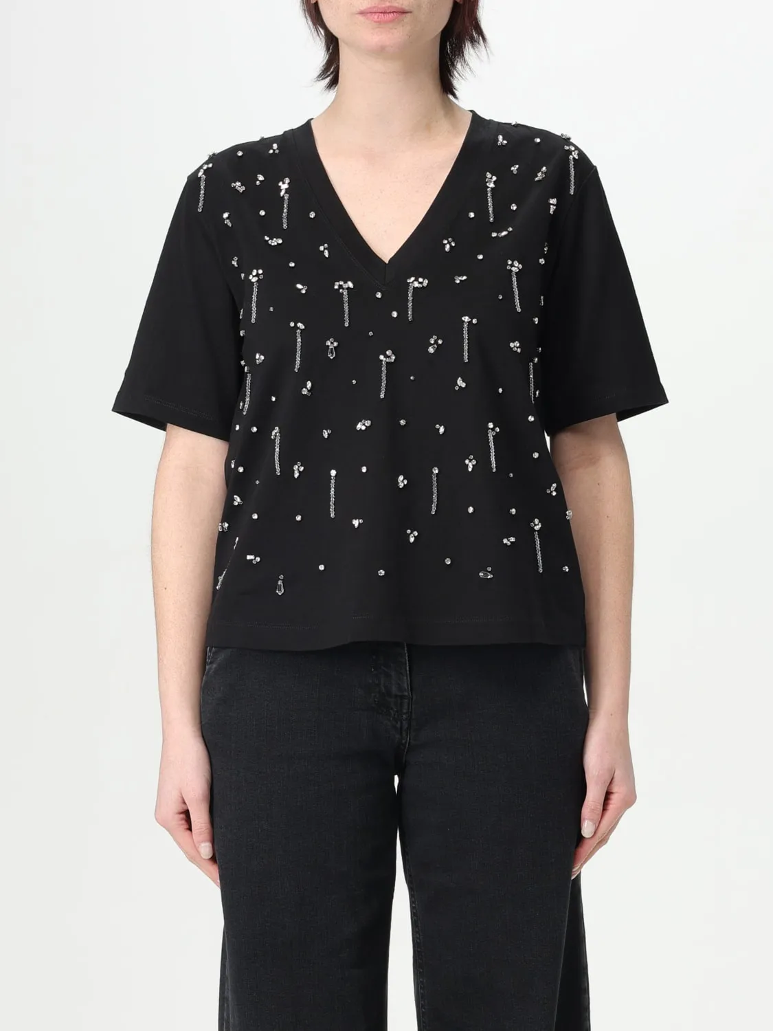 T-shirt a v Twinset - Actitude con cristalli