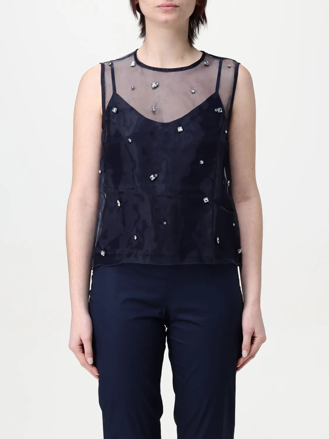 Top in tulle con cristalli all-over Twinset - Actitude