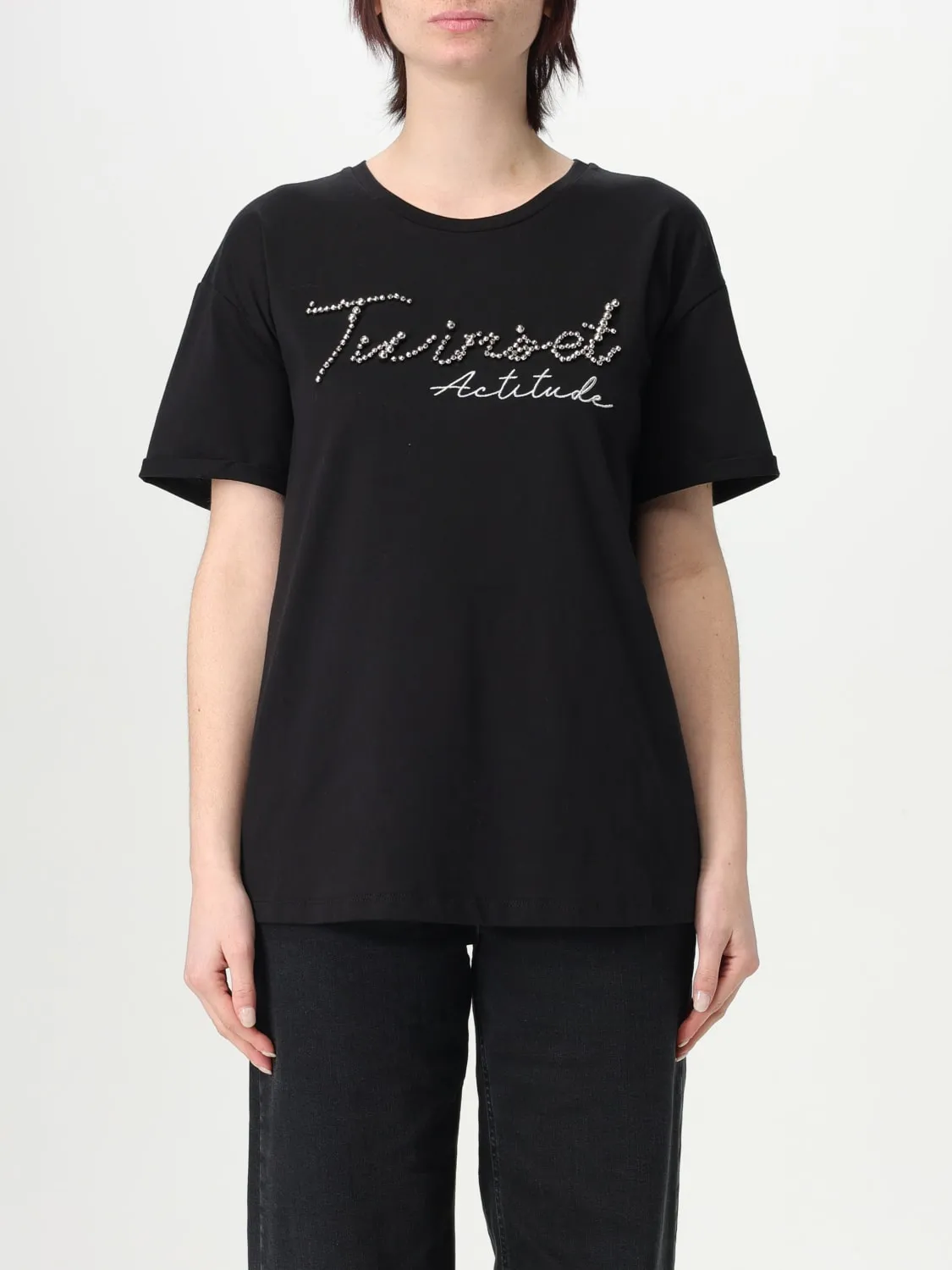 T-shirt in cotone con logo di borchie Twinset - Actitude