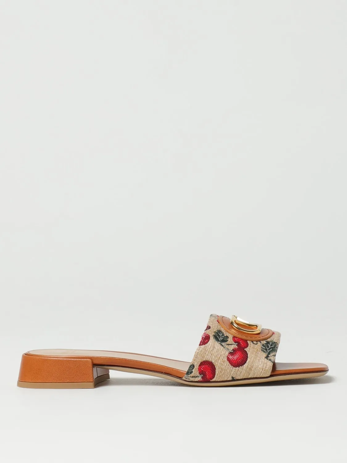 Mules VLogo Signature Cherryfic Valentino Garavani in pelle e rafia jacquard