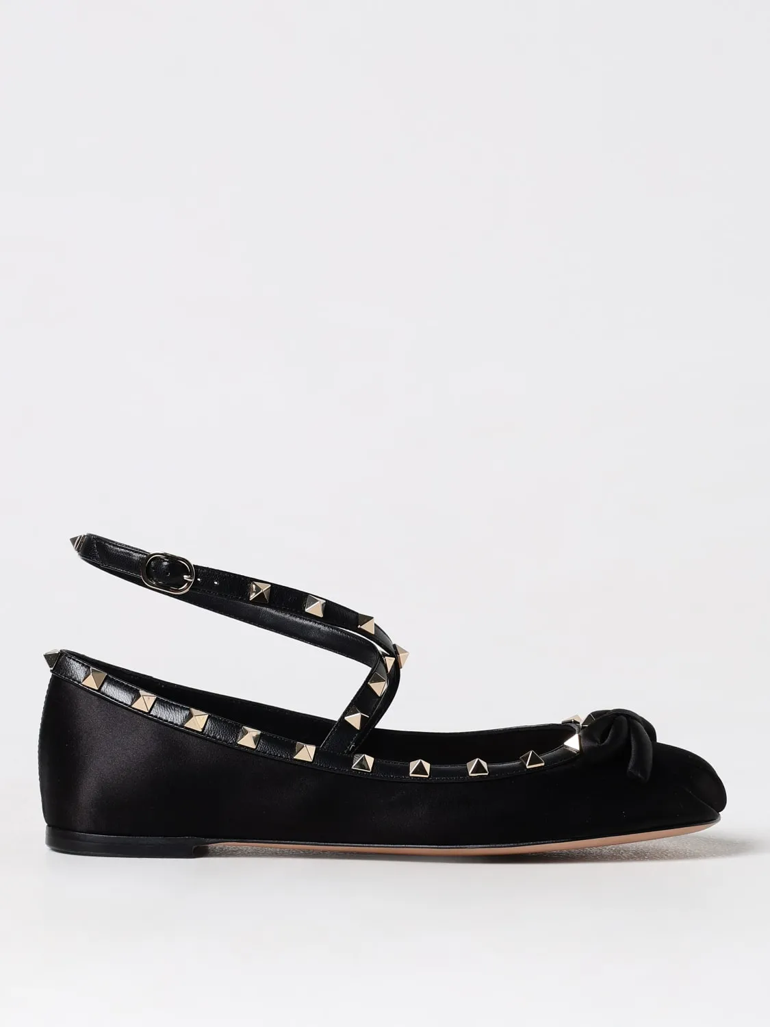 Ballerina Rockstud Valentino Garavani in raso e nappa