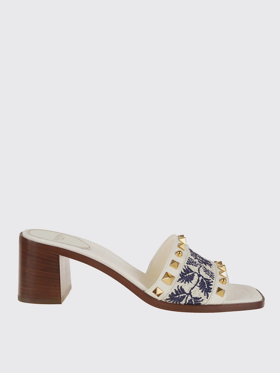 Mules Valentino Garavani in pelle e cotone ricamato