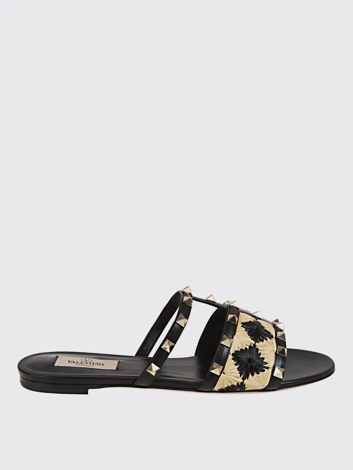 Sandalo Rockstud Valentino Garavani in pelle e rafia